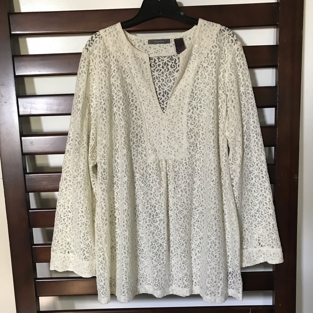 Long Sleeve White Lace Blouse by LIZ CLAIBORNE
